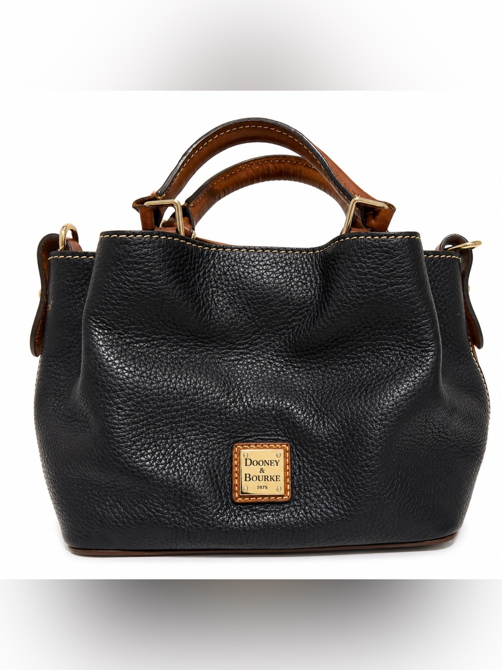 Dooney & Bourke Black Pebble Leather Satchel Handbag Brown Trim